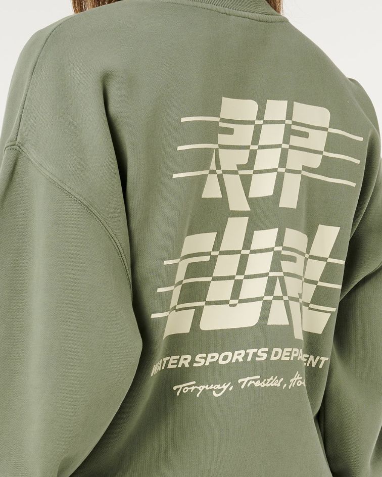 RIPCURL WOMENS SPORTS DEPT DROP SHOULDER CREW - WASHED GREEN