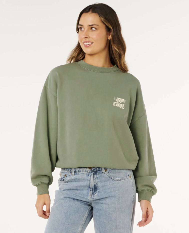 RIPCURL WOMENS SPORTS DEPT DROP SHOULDER CREW - WASHED GREEN