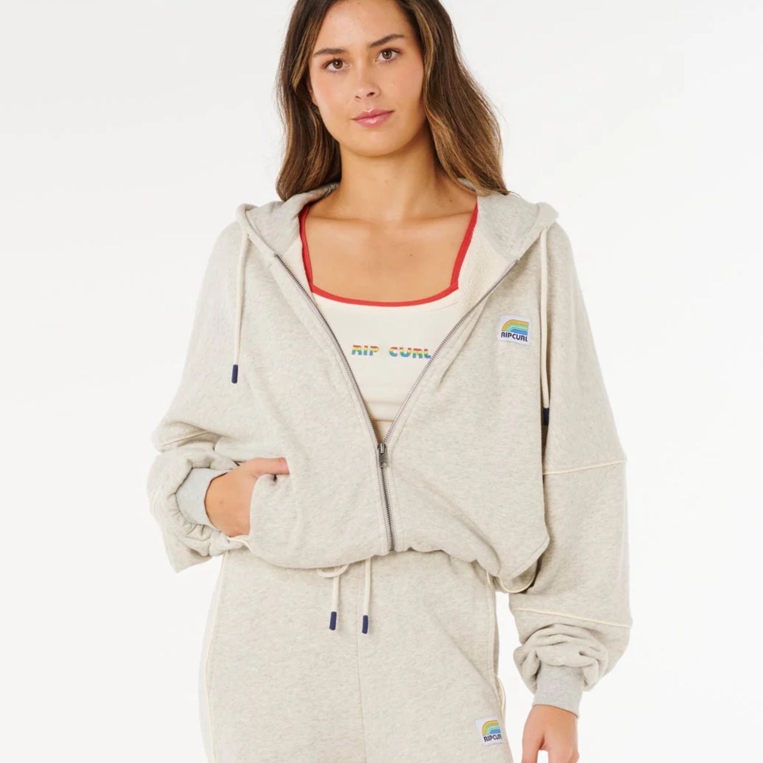 RIPCURL WOMENS SURF SIDE SPLICED ZIP THROUGH FLEECE - GREY MARLE