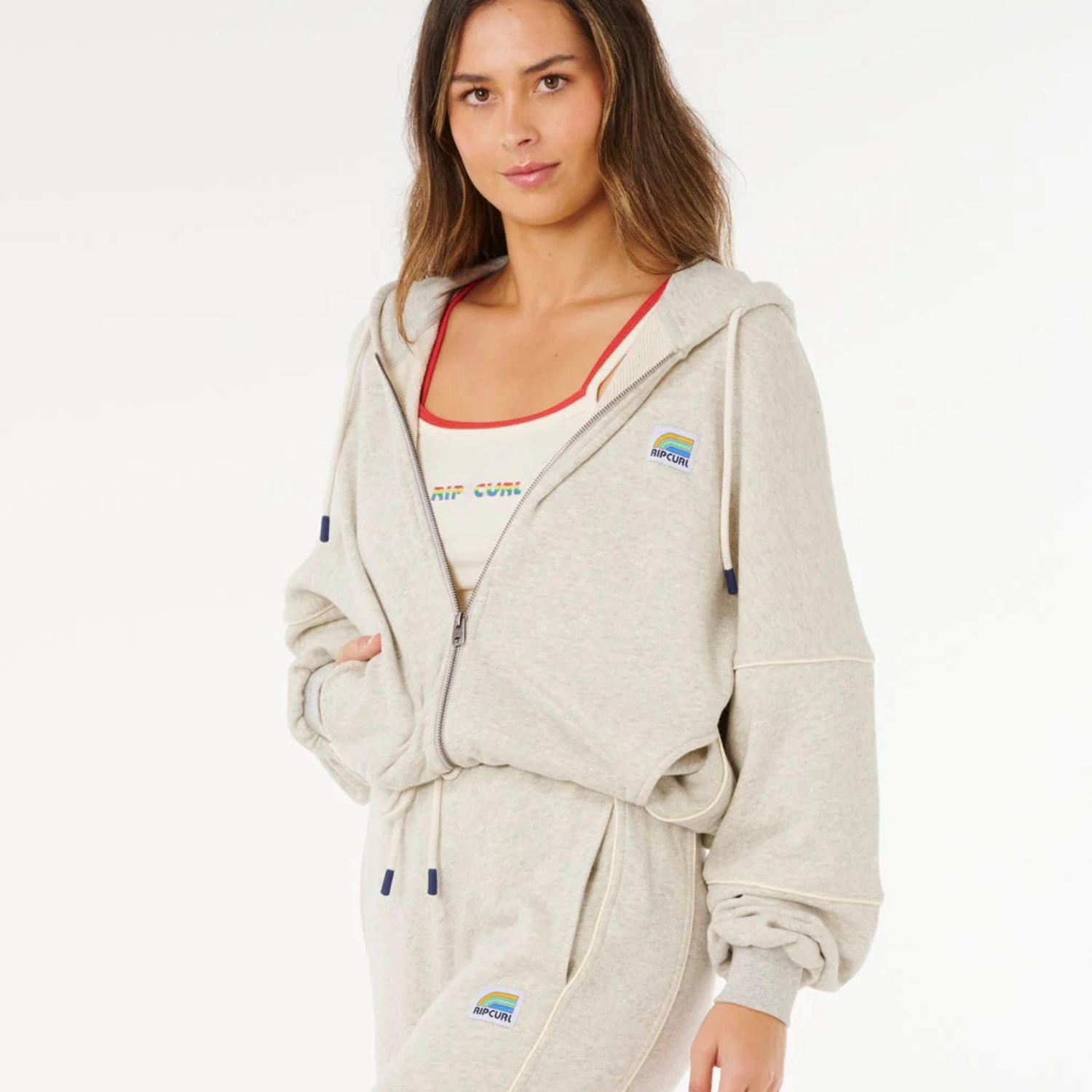 RIPCURL WOMENS SURF SIDE SPLICED ZIP THROUGH FLEECE - GREY MARLE