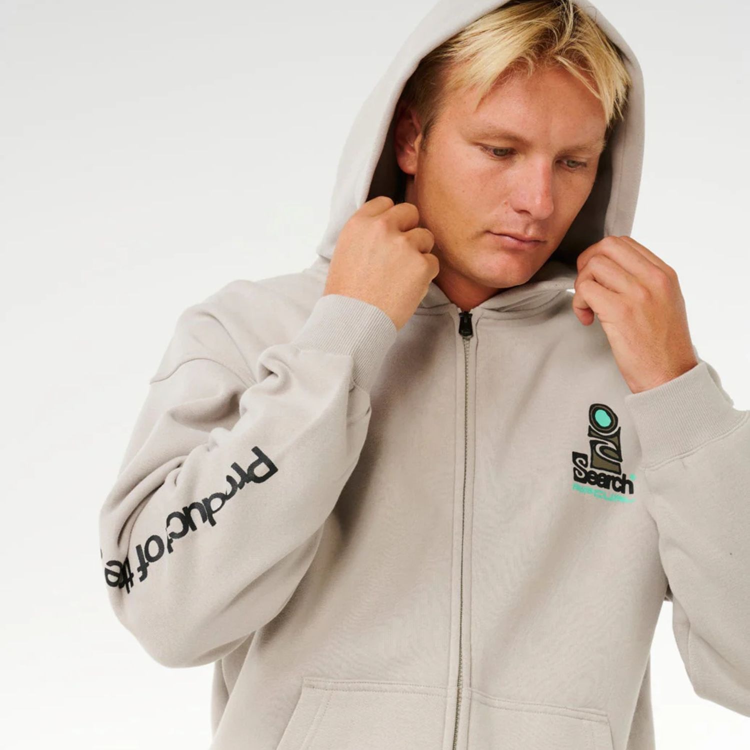 RIPCURL MENS SEARCH ZIP THRU HOOD - STONE