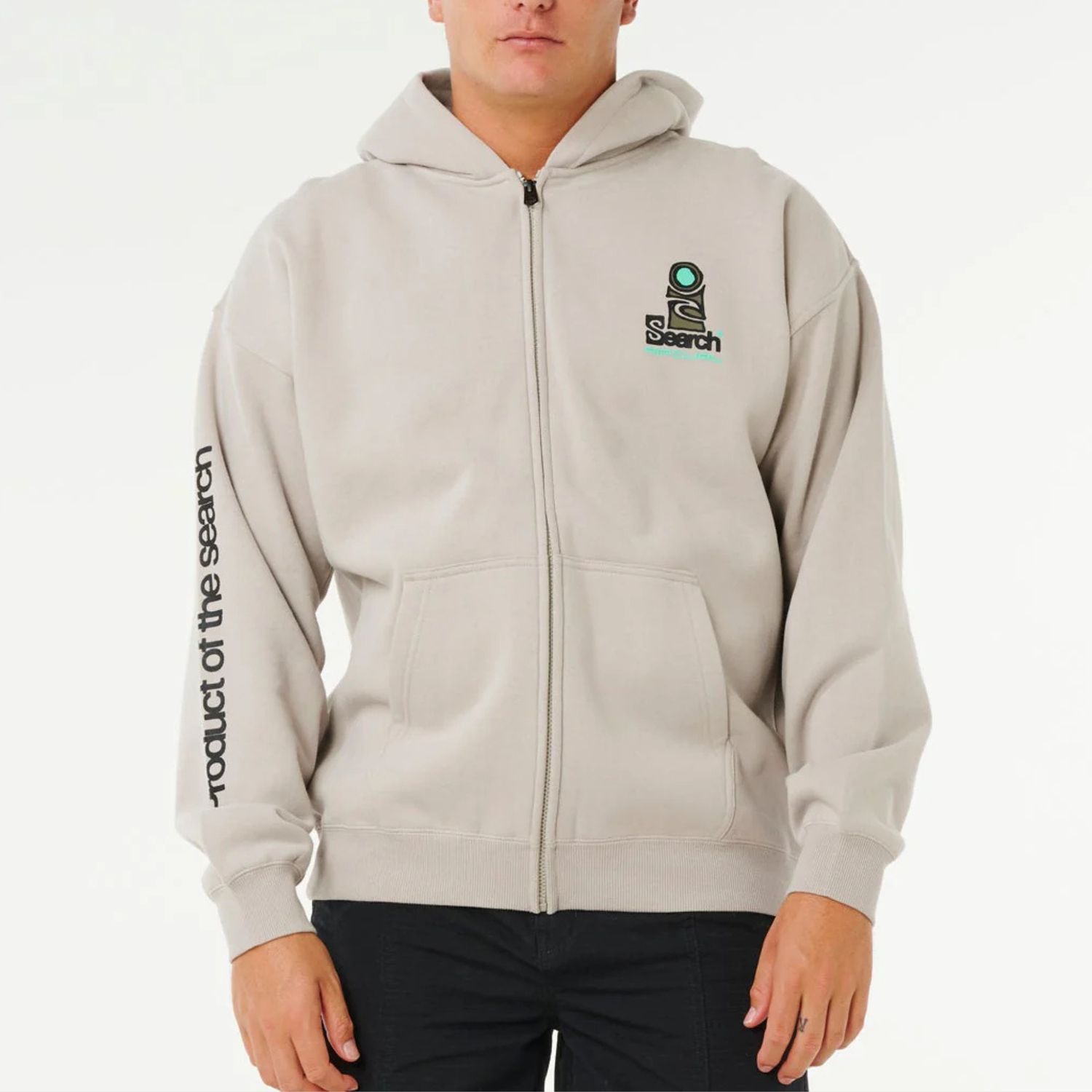 RIPCURL MENS SEARCH ZIP THRU HOOD - STONE