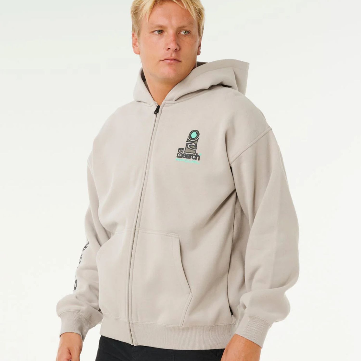 RIPCURL MENS SEARCH ZIP THRU HOOD - STONE