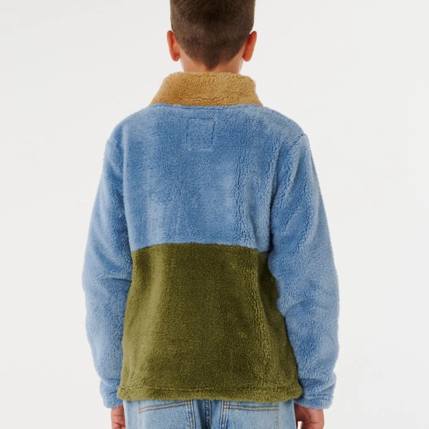 RIPCURL TEEN BOYS BLOCK PARTY POLAR FLEECE JACKET - FADED DENIM