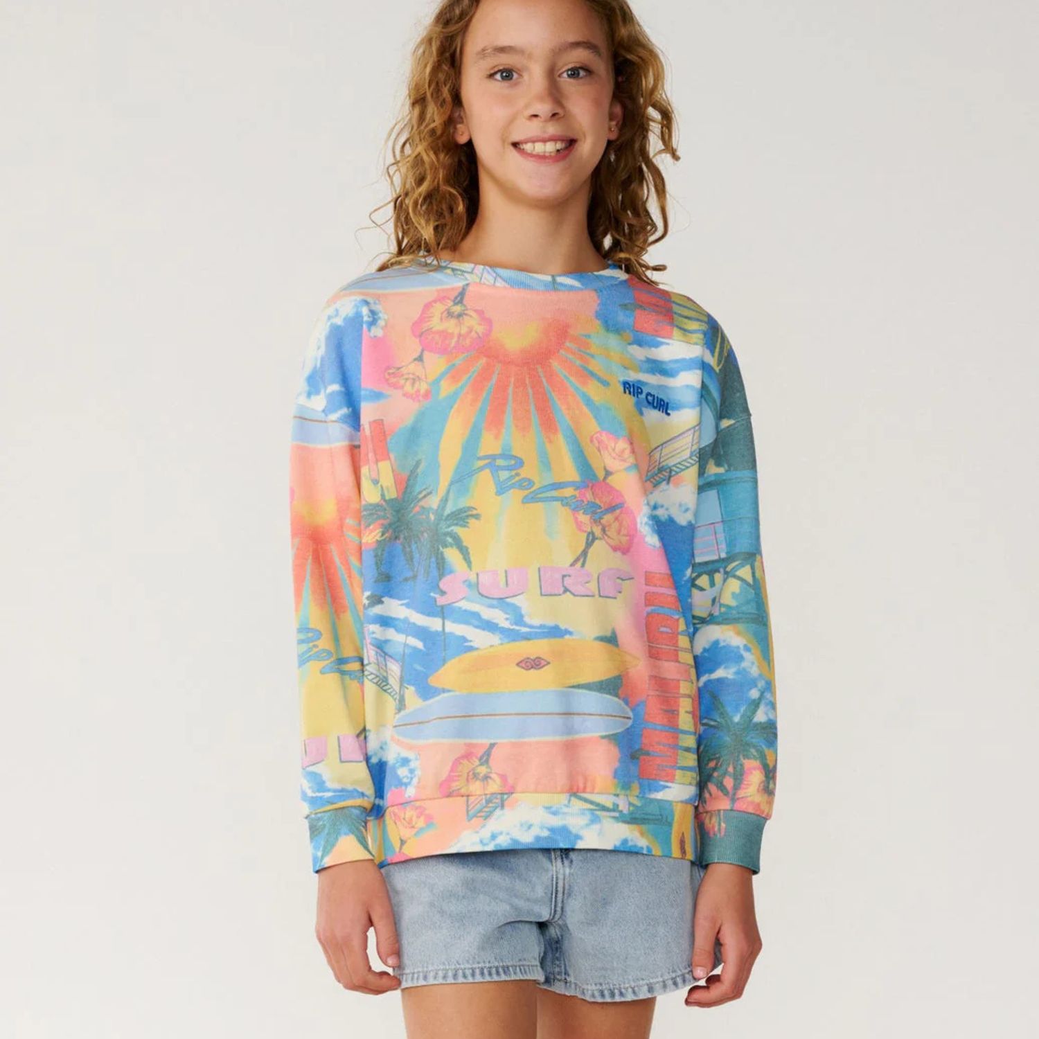 RIPCURL TEEN GIRLS SURF SIDE RELAXED CREW - MULTICO