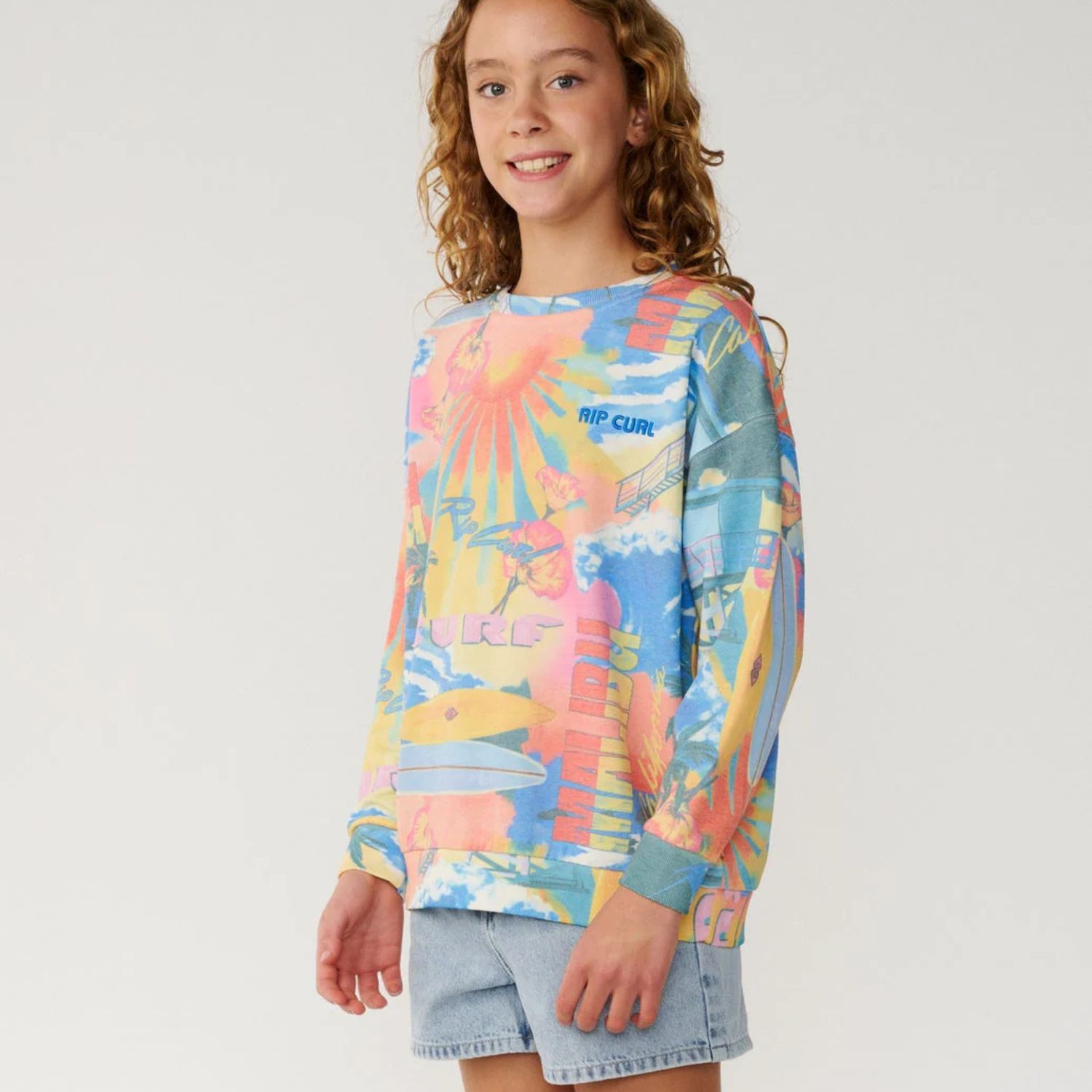 RIPCURL TEEN GIRLS SURF SIDE RELAXED CREW - MULTICO
