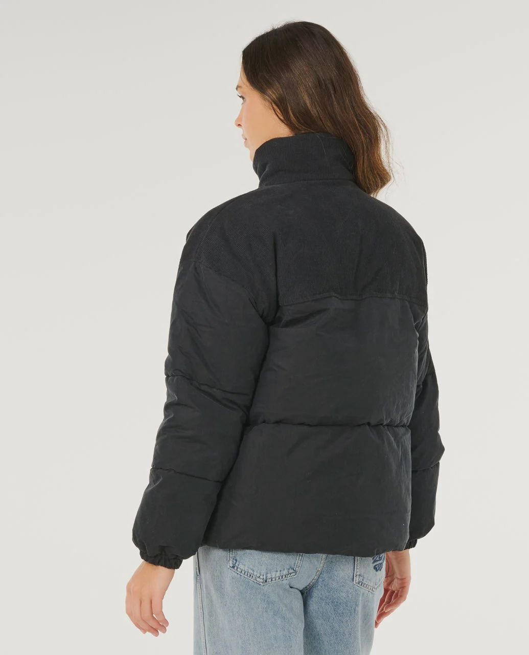 RIPCURL WOMENS HIGH TIDE MIXED CORD PUFFER - WASHED BLACK