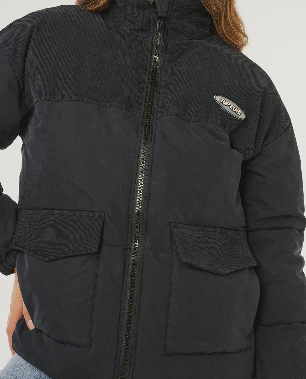 RIPCURL WOMENS HIGH TIDE MIXED CORD PUFFER - WASHED BLACK
