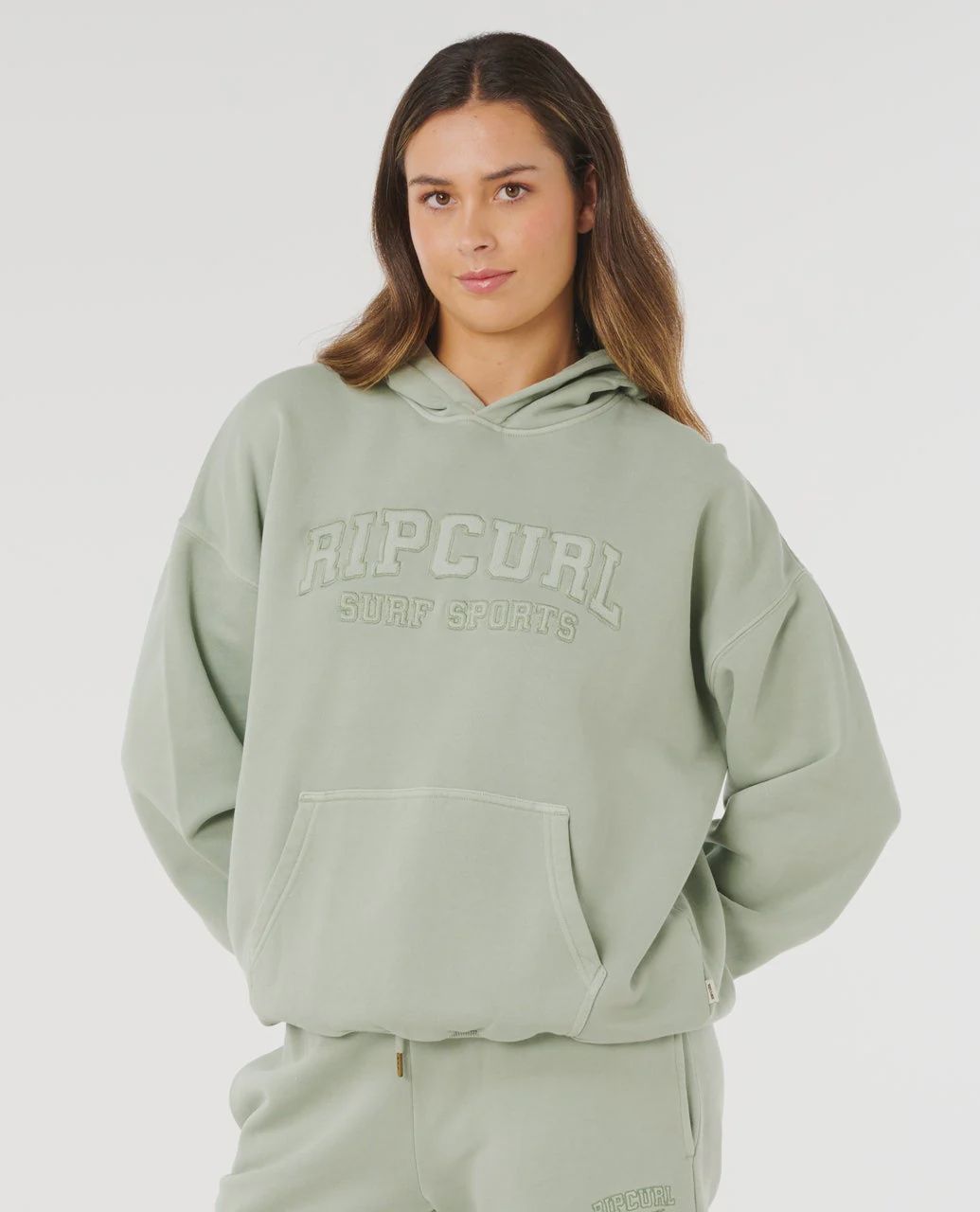 RIPCURL WOMENS VARSITY SPORTS OVERSIZED HOOD - AQUA GRAY