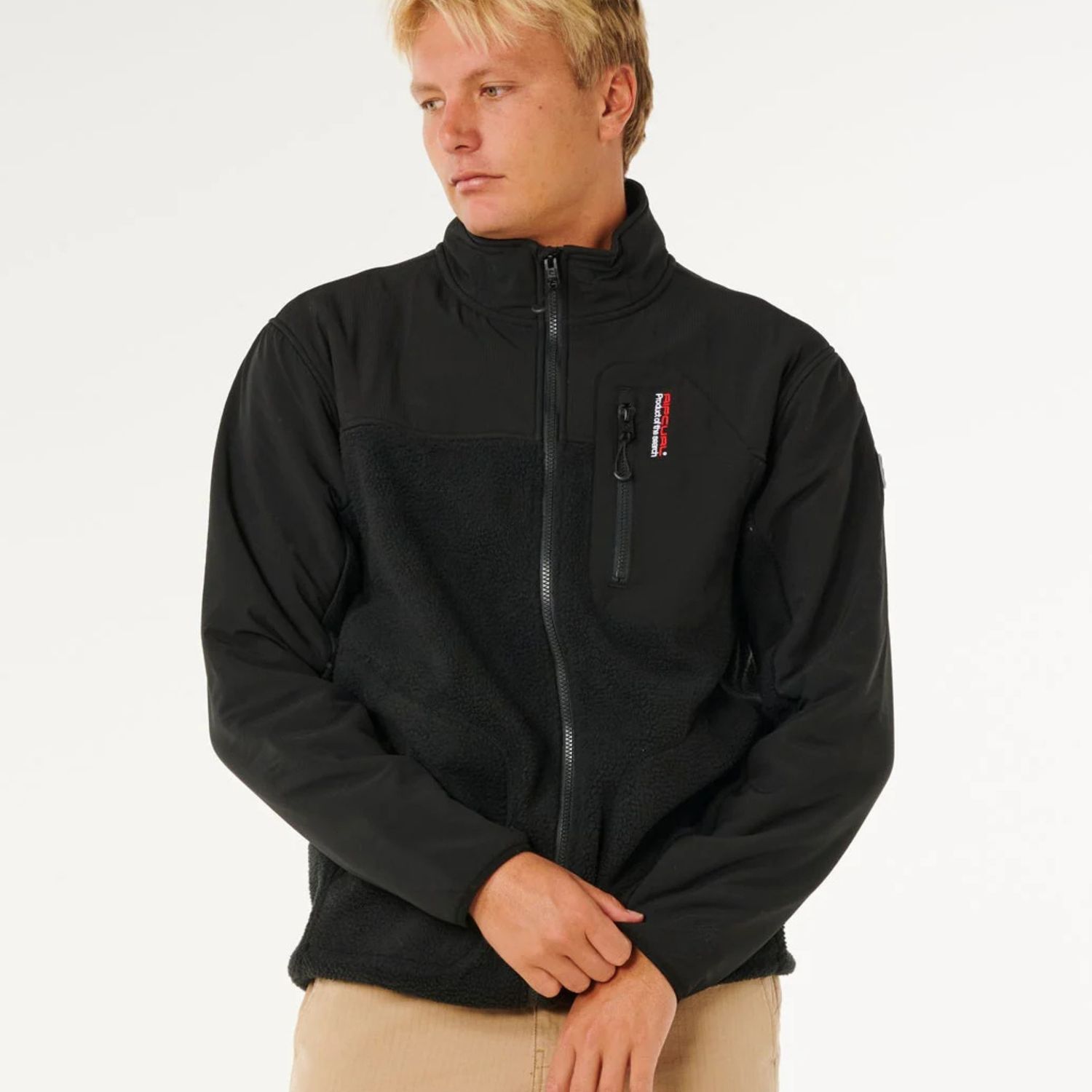 RIPCURL MENS ANTI SERIES SEARCH ZIP CREW JACKET - BLACK