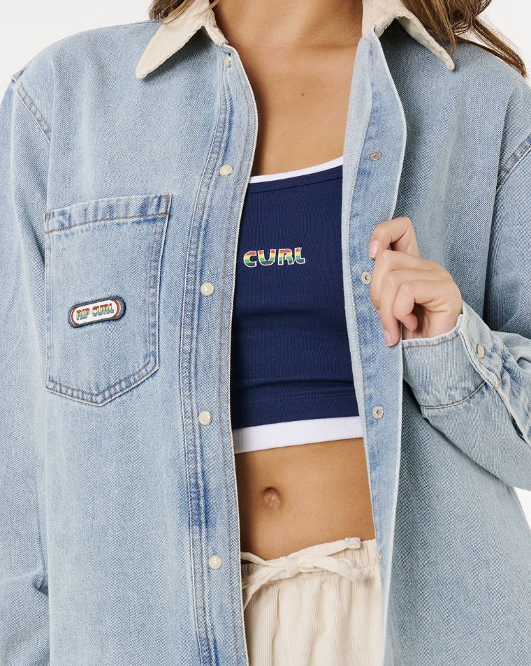 RIPCURL WOMENS SURF SIDE RELAXED DENIM SHIRT - WASHED BLUE