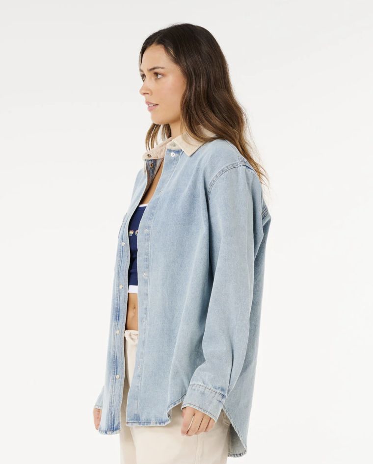RIPCURL WOMENS SURF SIDE RELAXED DENIM SHIRT - WASHED BLUE