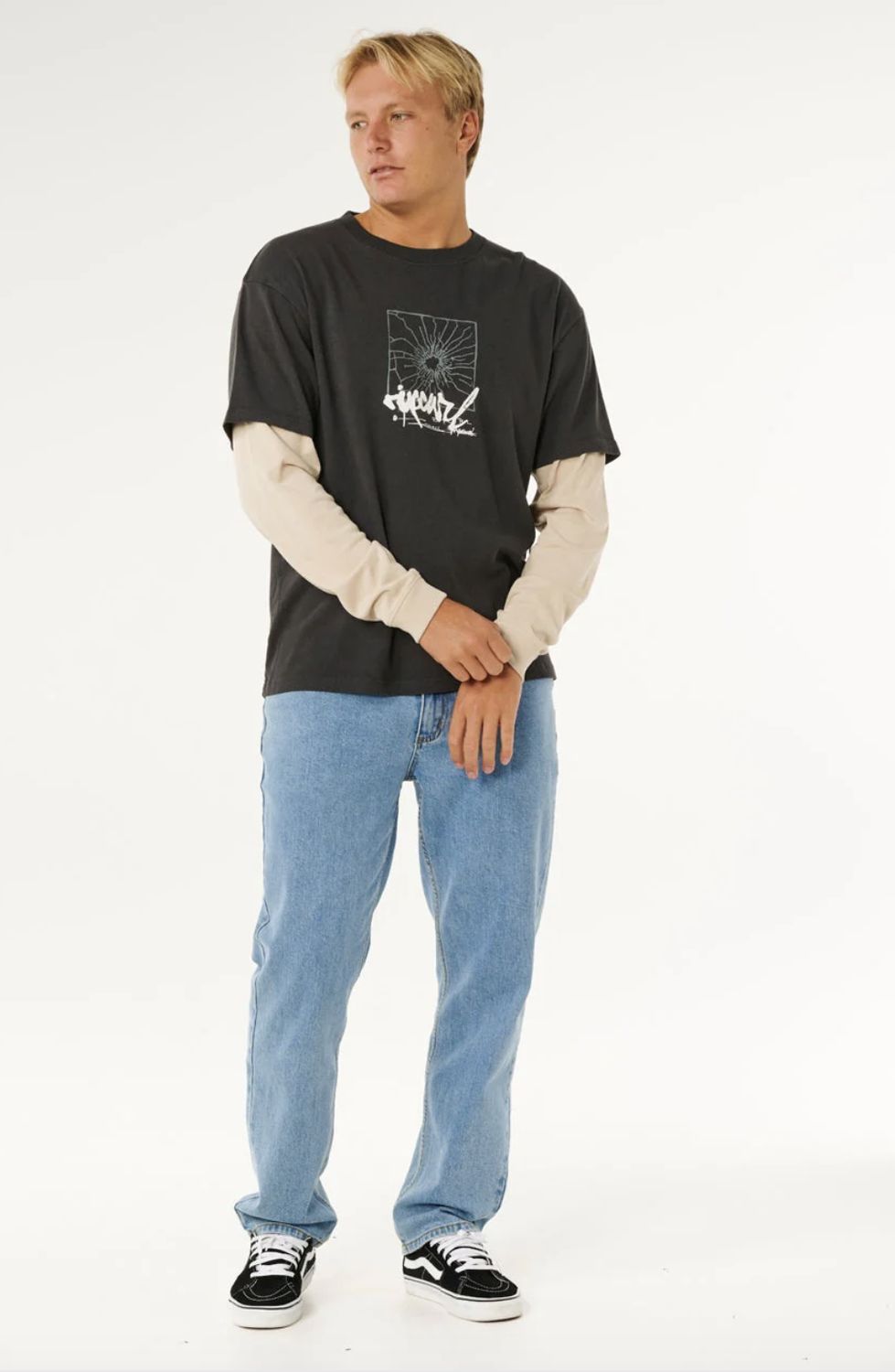 RIPCURL MENS INNER VISIONS SMASHED L/S TEE - WASHED BLACK