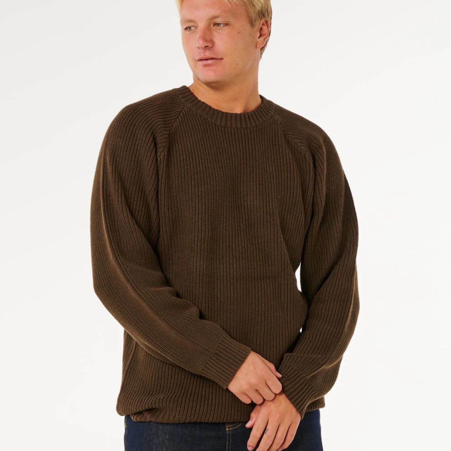 RIPCURL MENS PREMIUM SURF KNIT CREW - COFFEE