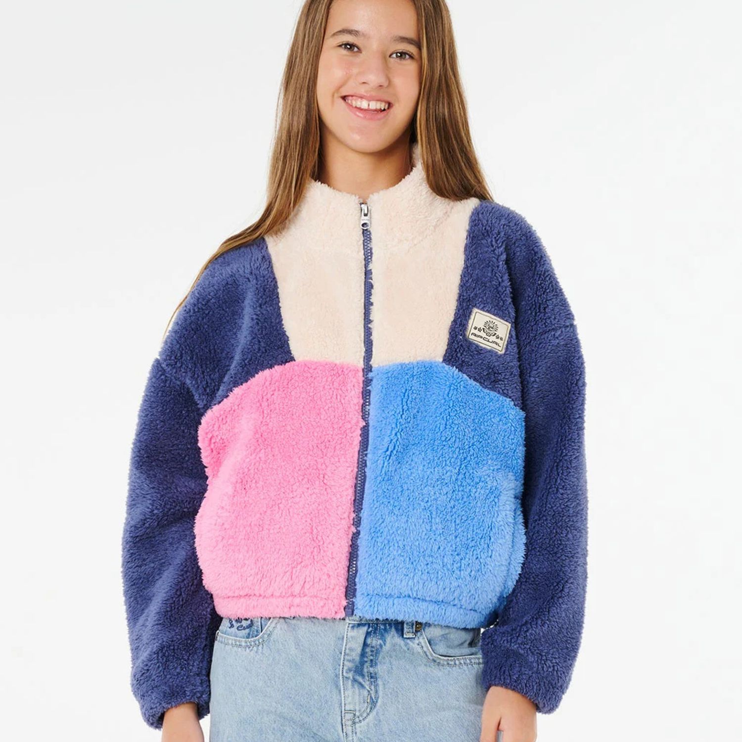 RIPCURL TEEN GIRLS BLOCK PARTY POLAR FLEECE JACKET - NAVY