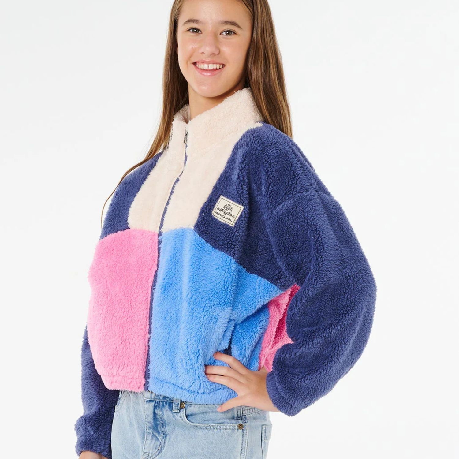 RIPCURL TEEN GIRLS BLOCK PARTY POLAR FLEECE JACKET - NAVY