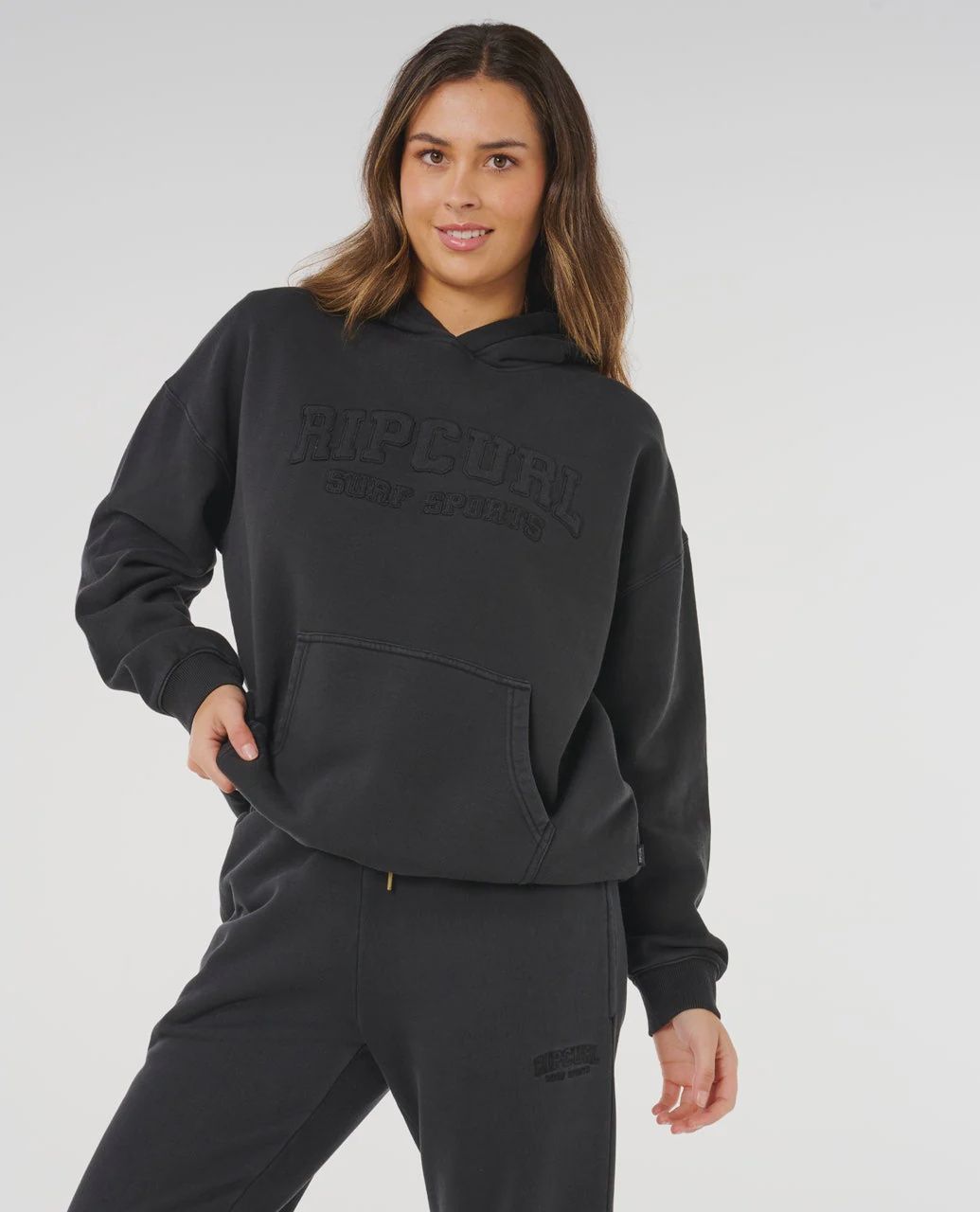 RIPCURL WOMENS VARSITY SPORTS OVERSIZED HOOD - BLACK