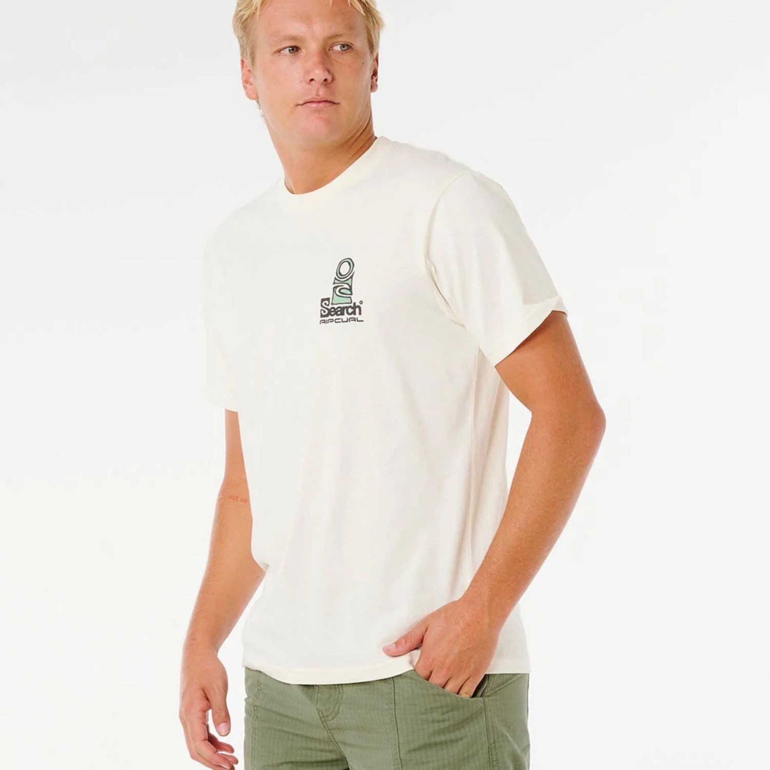 RIPCURL MENS VAPORCOOL SEARCH STACK S/S TEE - BONE