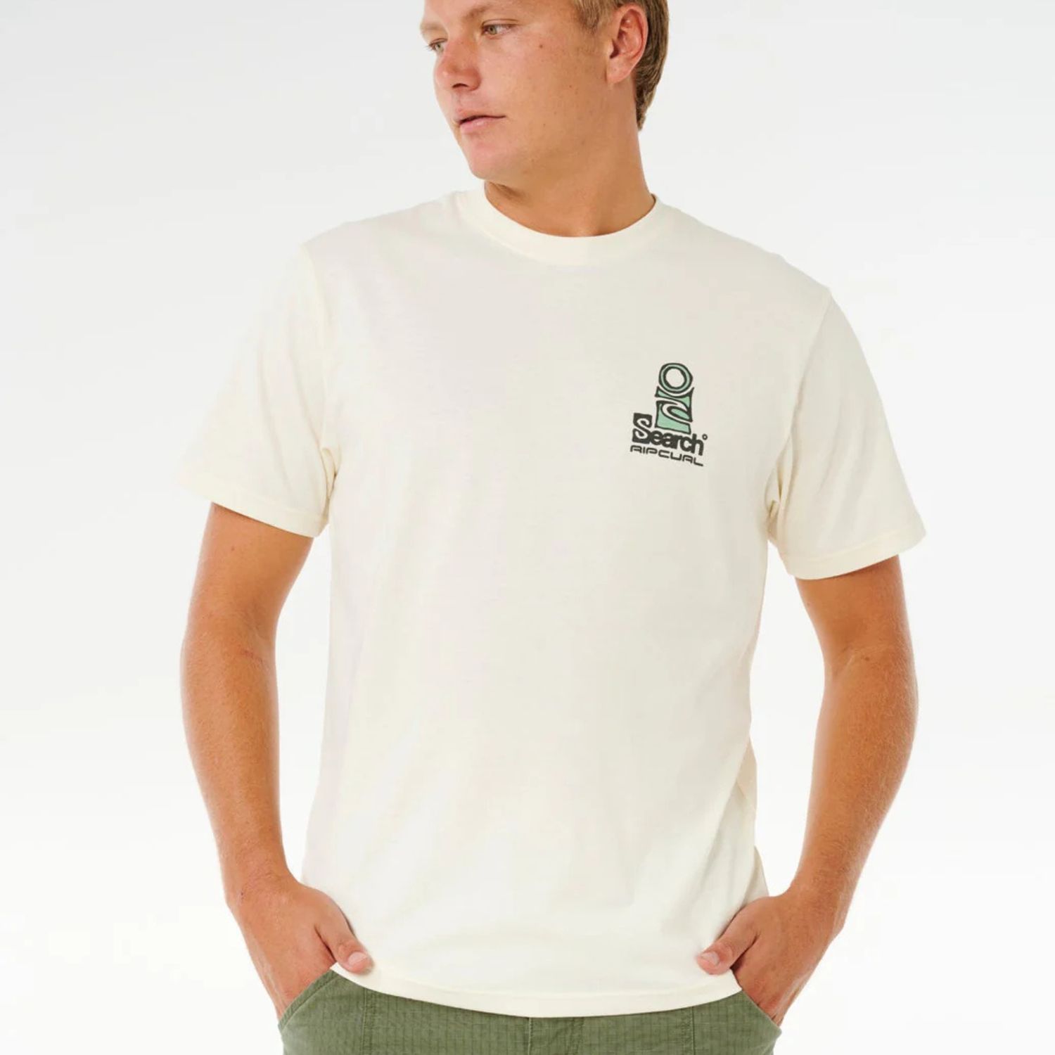 RIPCURL MENS VAPORCOOL SEARCH STACK S/S TEE - BONE