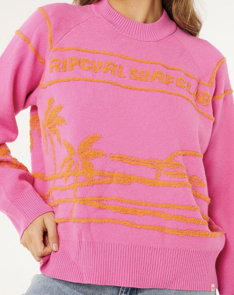 RIPCURL WOMENS HOTEL MALIBU JACQUARD CREW - SUPER PINK