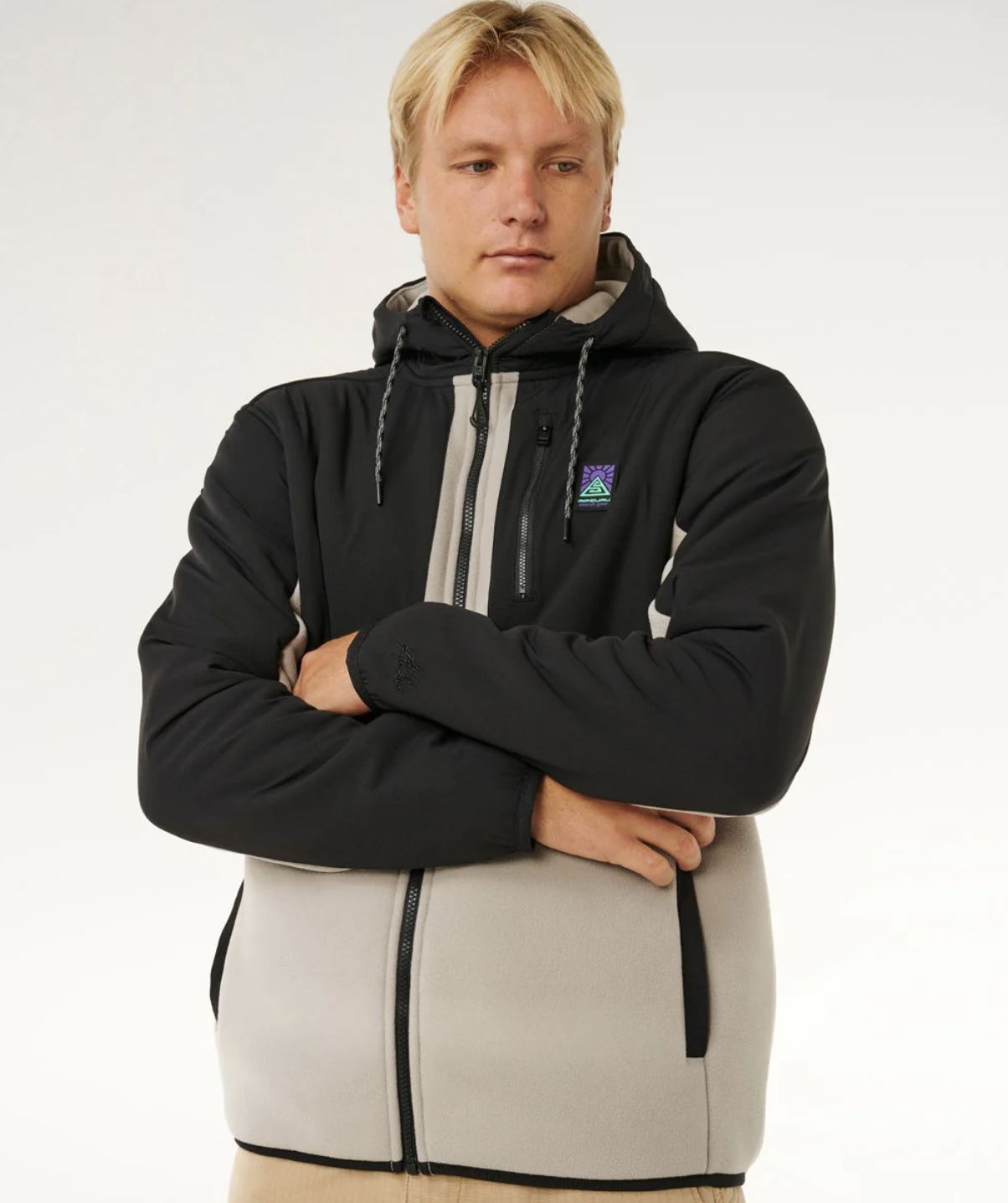 RIPCURL MENS ANTI SERIES SEARCH ZIP THRU JACKET - STONE