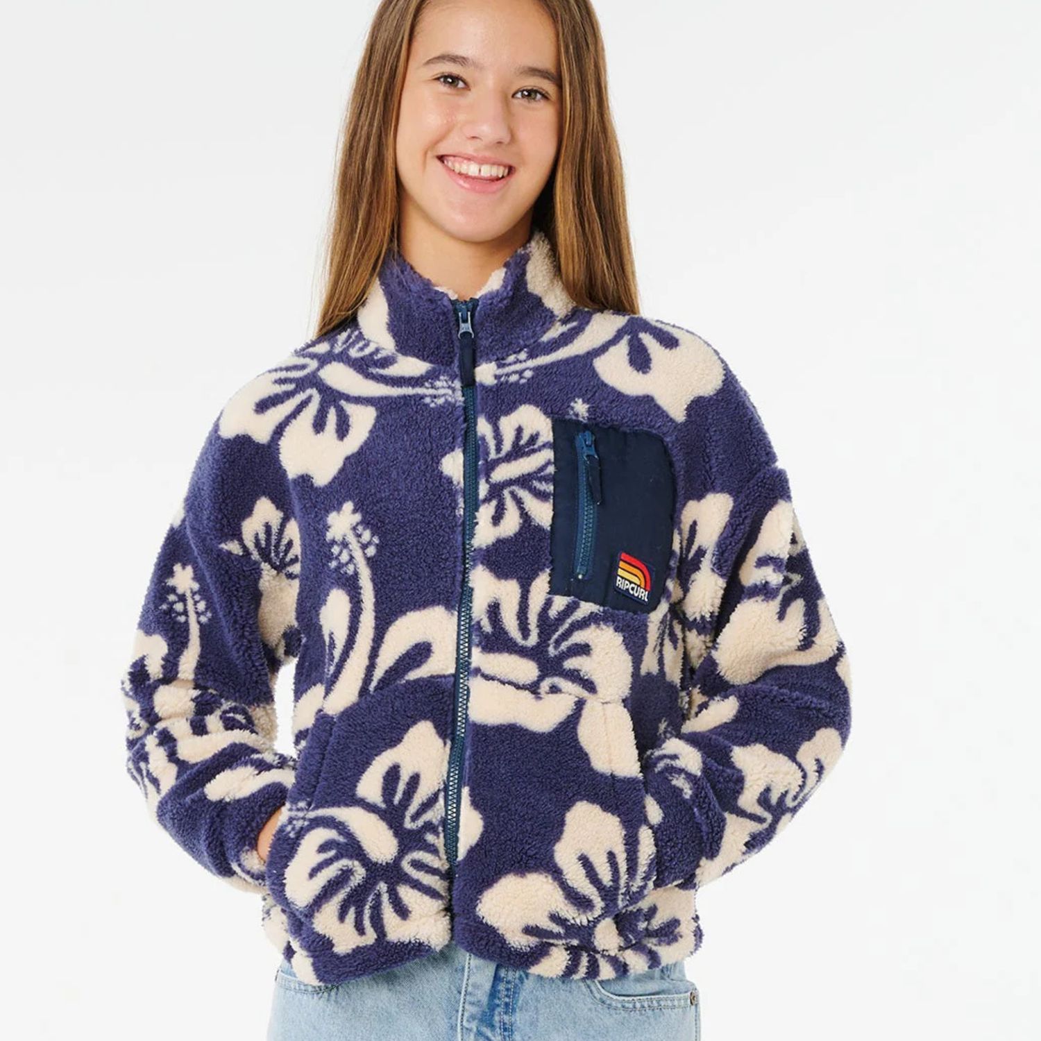 RIPCURL TEEN GIRLS SURFSIDE ZIP THRU POLAR FLEECE JACKET - NAVY