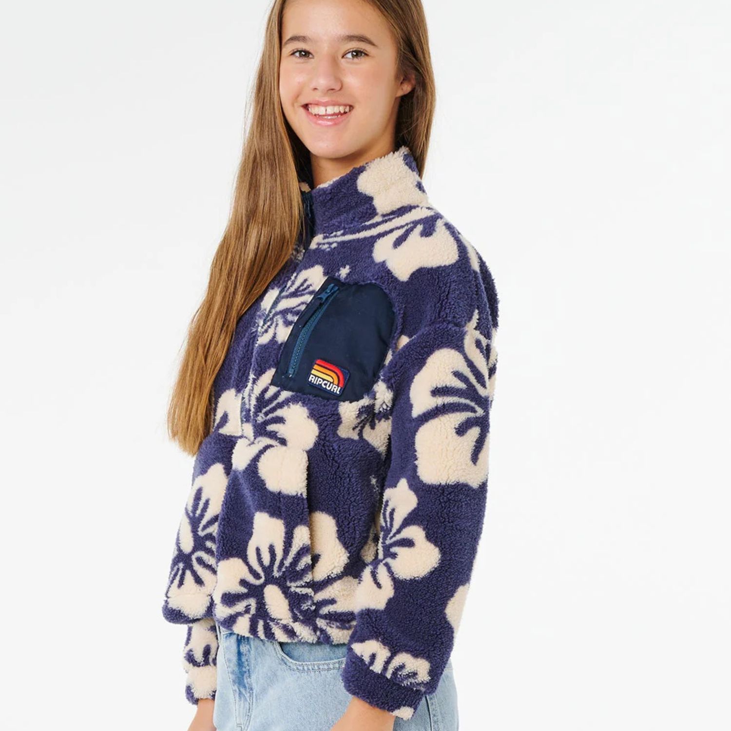 RIPCURL TEEN GIRLS SURFSIDE ZIP THRU POLAR FLEECE JACKET - NAVY