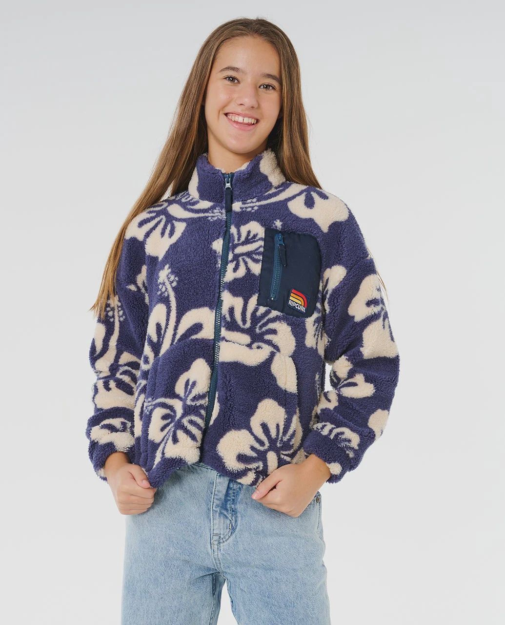 RIPCURL TEEN GIRLS SURFSIDE ZIP THRU POLAR FLEECE JACKET - NAVY