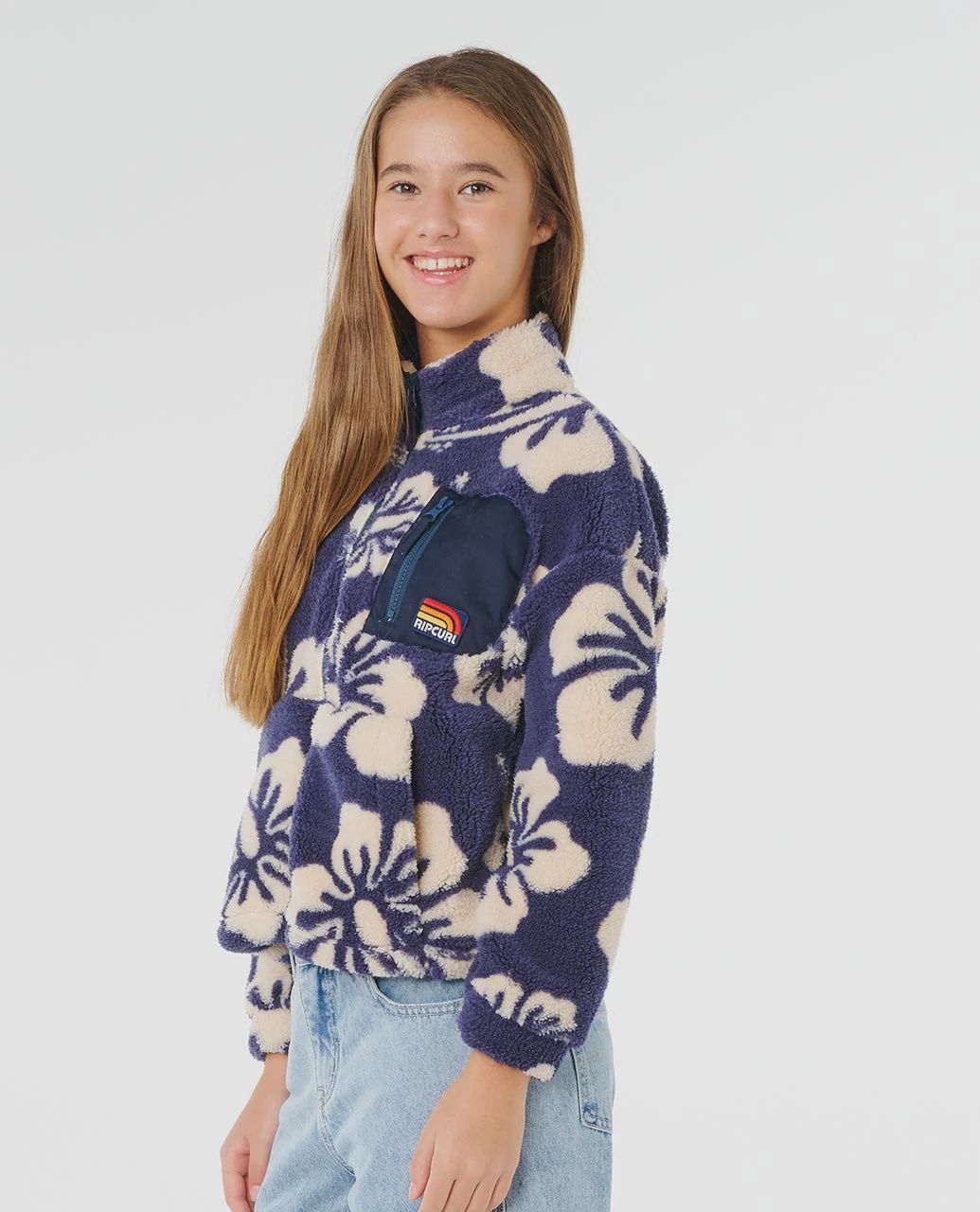 RIPCURL TEEN GIRLS SURFSIDE ZIP THRU POLAR FLEECE JACKET - NAVY