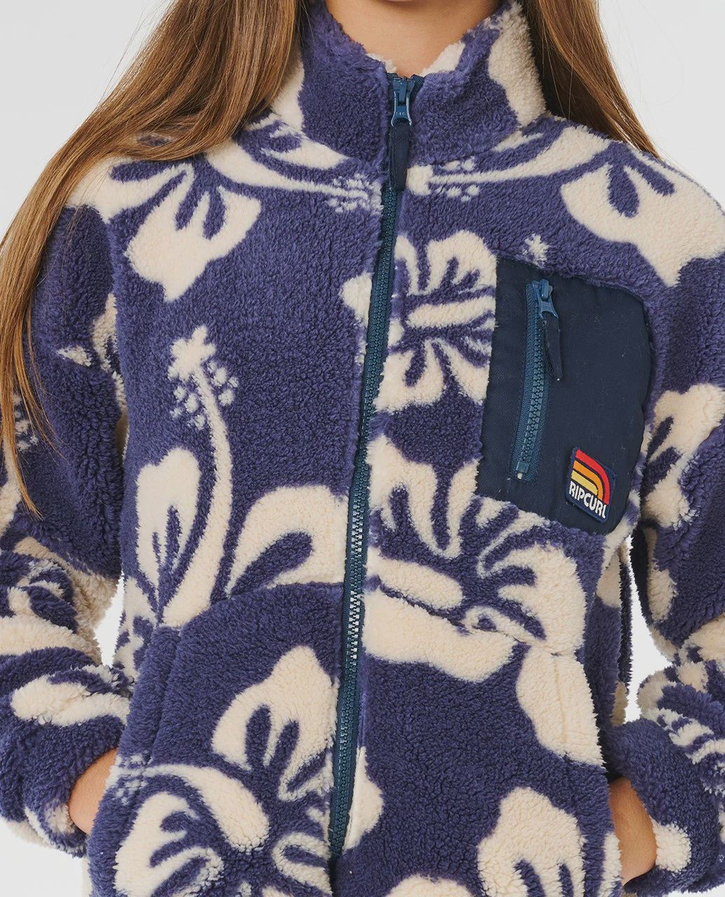 RIPCURL TEEN GIRLS SURFSIDE ZIP THRU POLAR FLEECE JACKET - NAVY