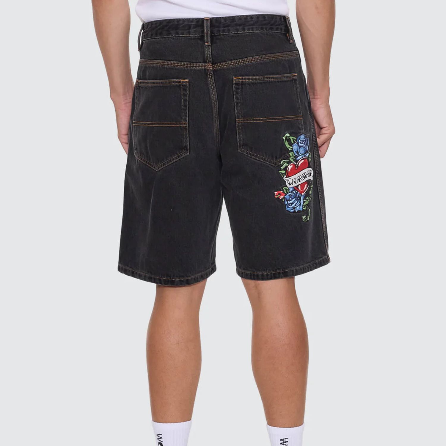 WORSHIP MENS NO RAGRETS BIG DAWG JEAN SHORT - PHANTOM