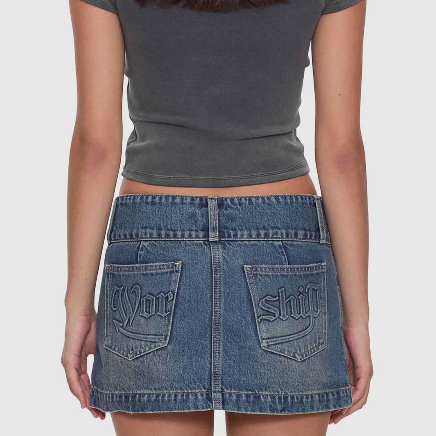 WORSHIP WOMENS DEVLISH MICRO SKIRT - DIRTY MID BLUE