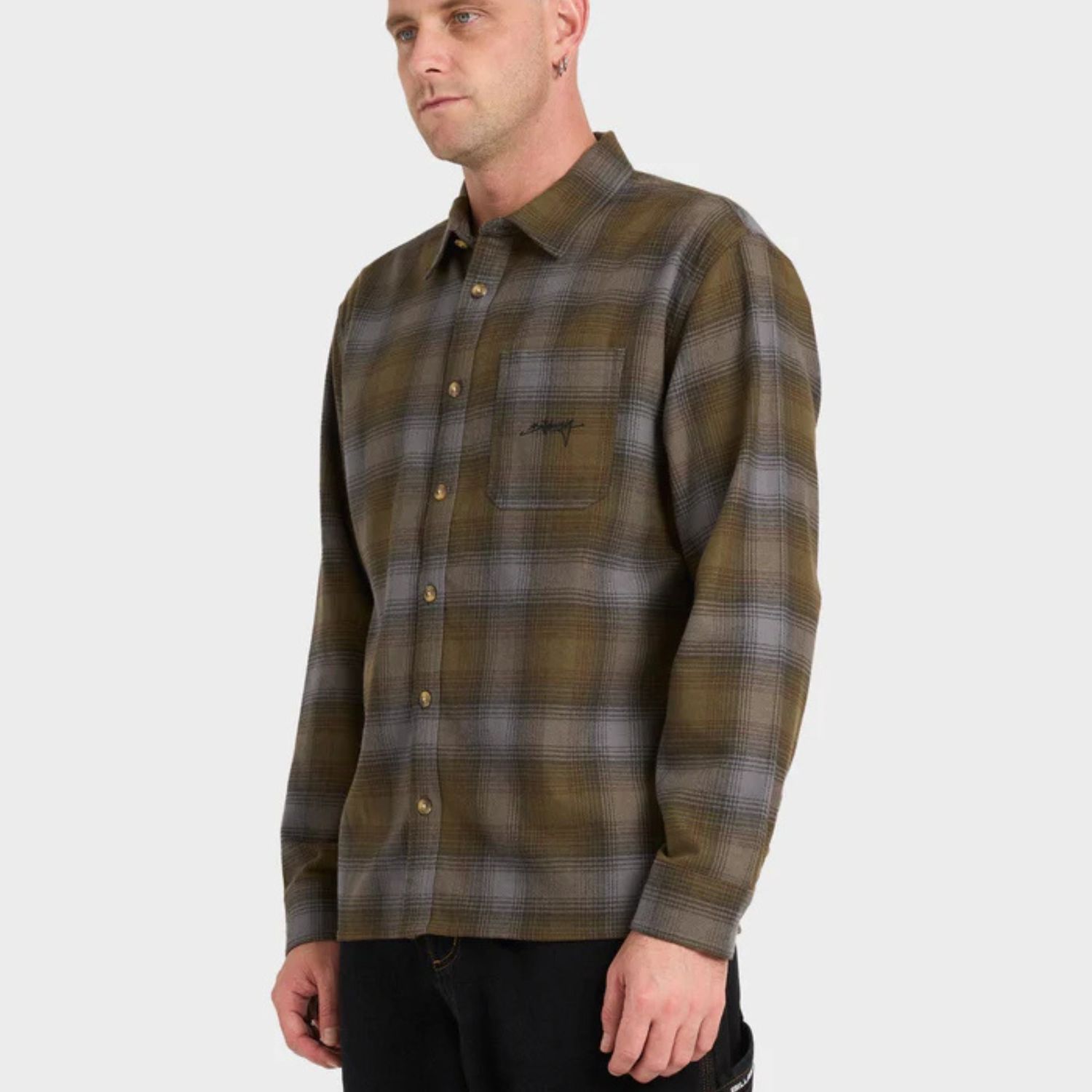 BILLABONG MENS SCRIPT LS FLANNEL SHIRT - OLIVE