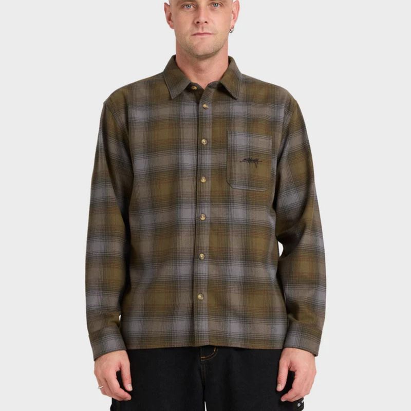 BILLABONG MENS SCRIPT LS FLANNEL SHIRT - OLIVE
