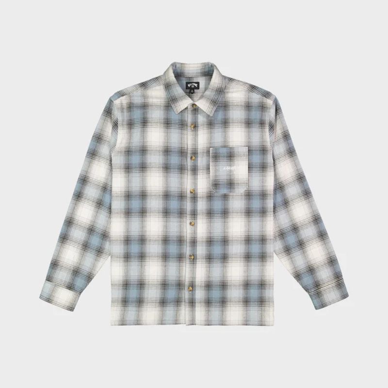 BILLABONG MENS SCRIPT LS FLANNEL SHIRT - WASHED BLUE
