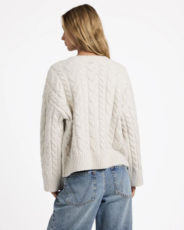 RVCA WOMENS CABLE V NECK KNIT SWEATER - STAR WHITE