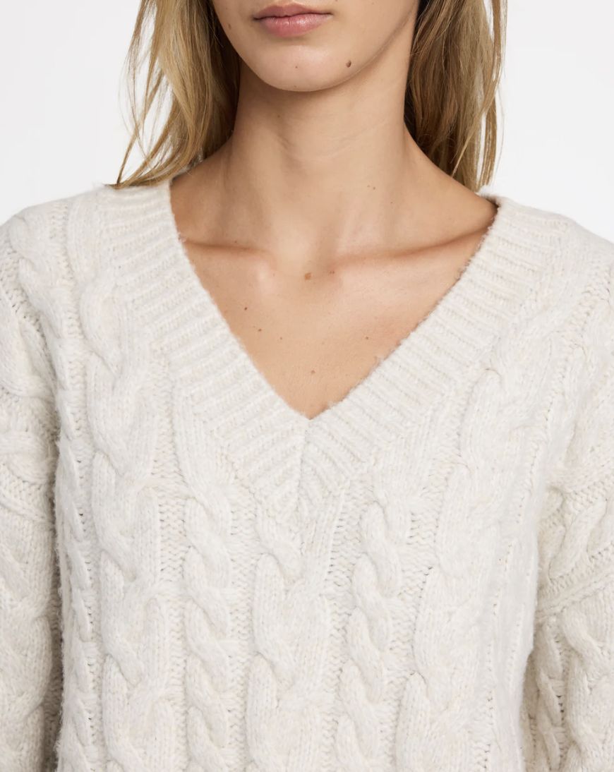 RVCA WOMENS CABLE V NECK KNIT SWEATER - STAR WHITE