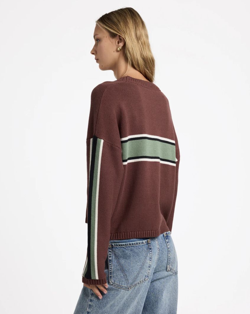 RVCA WOMENS IVY STRIPE KNIT SWEATER - TERRA BROWN