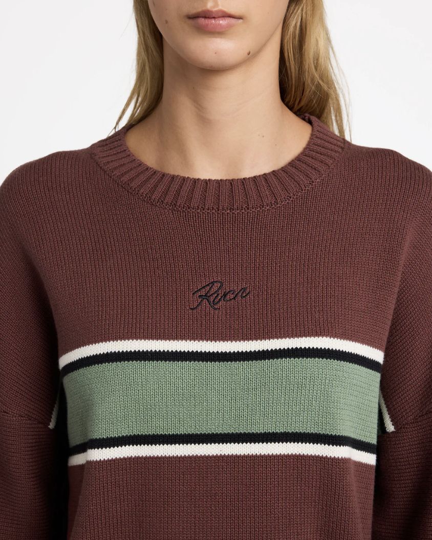 RVCA WOMENS IVY STRIPE KNIT SWEATER - TERRA BROWN