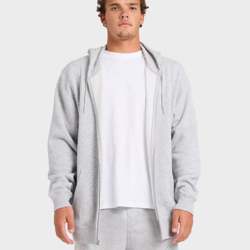BILLABONG MENS PREMIUM WAVE WASH ZIP THRU HOOD - LIGHT GREY HEATHER