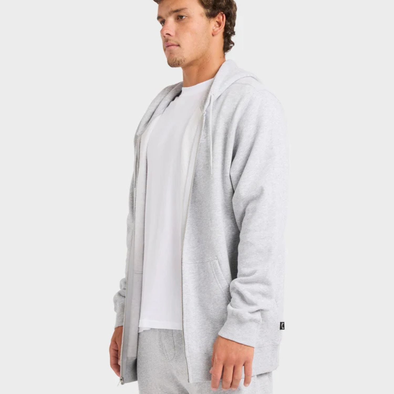 BILLABONG MENS PREMIUM WAVE WASH ZIP THRU HOOD - LIGHT GREY HEATHER