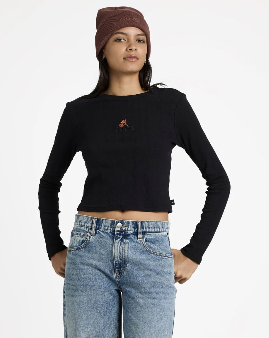 RVCA WOMENS BAILEY LS TOP - RVCA BLACK