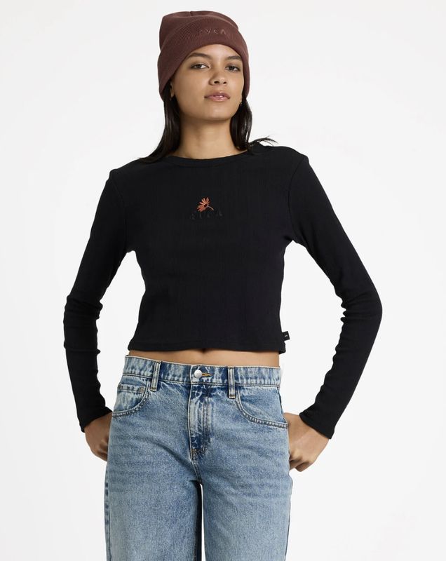 RVCA WOMENS BAILEY LS TOP - RVCA BLACK
