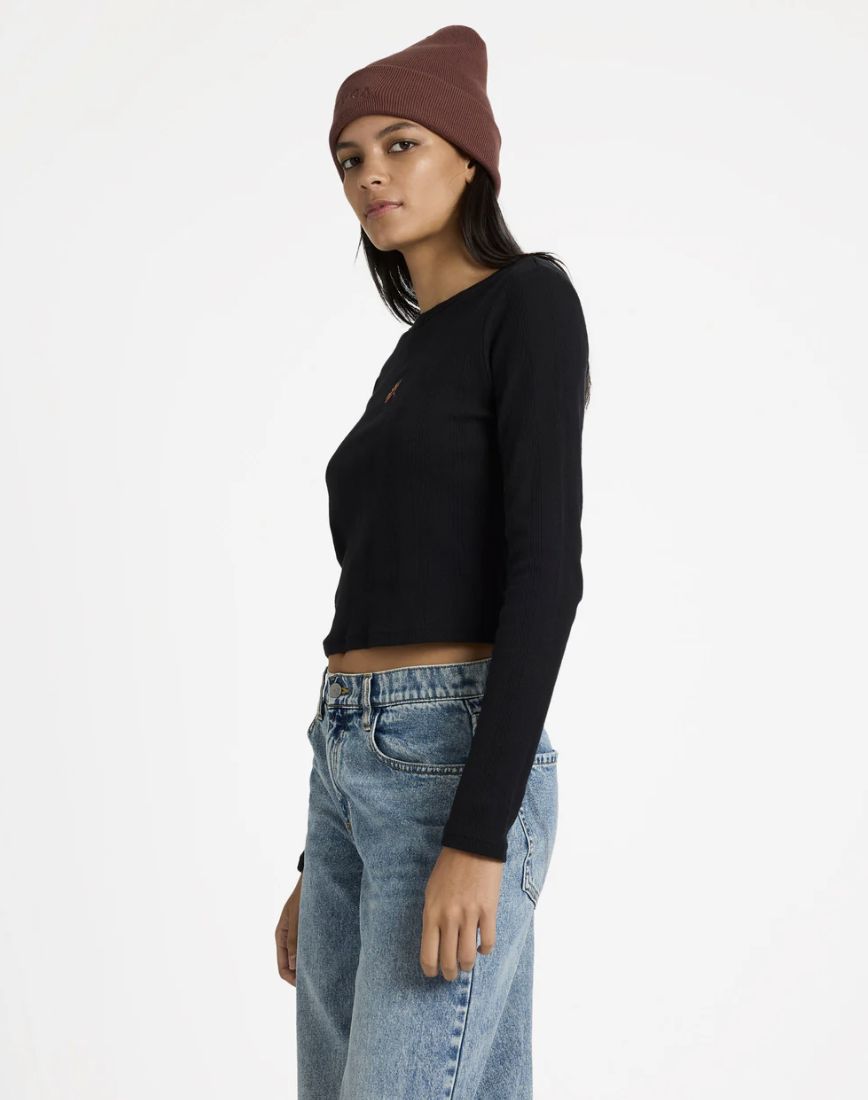 RVCA WOMENS BAILEY LS TOP - RVCA BLACK