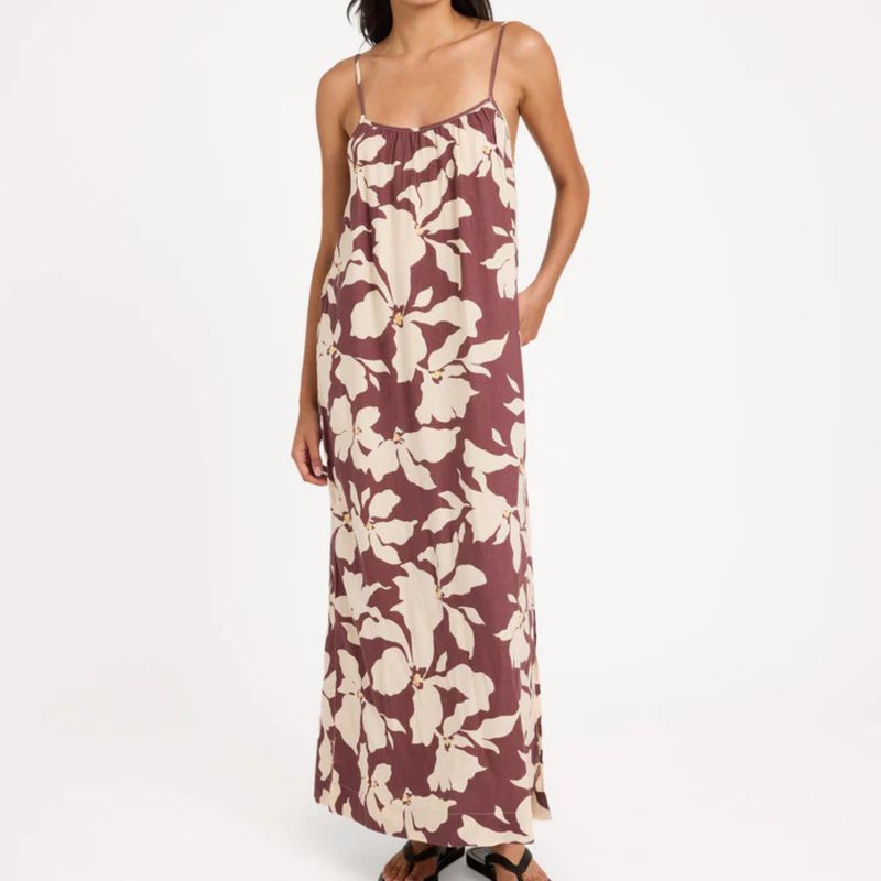 RVCA WOMENS RHI MAXI DRESS - TERRA BROWN