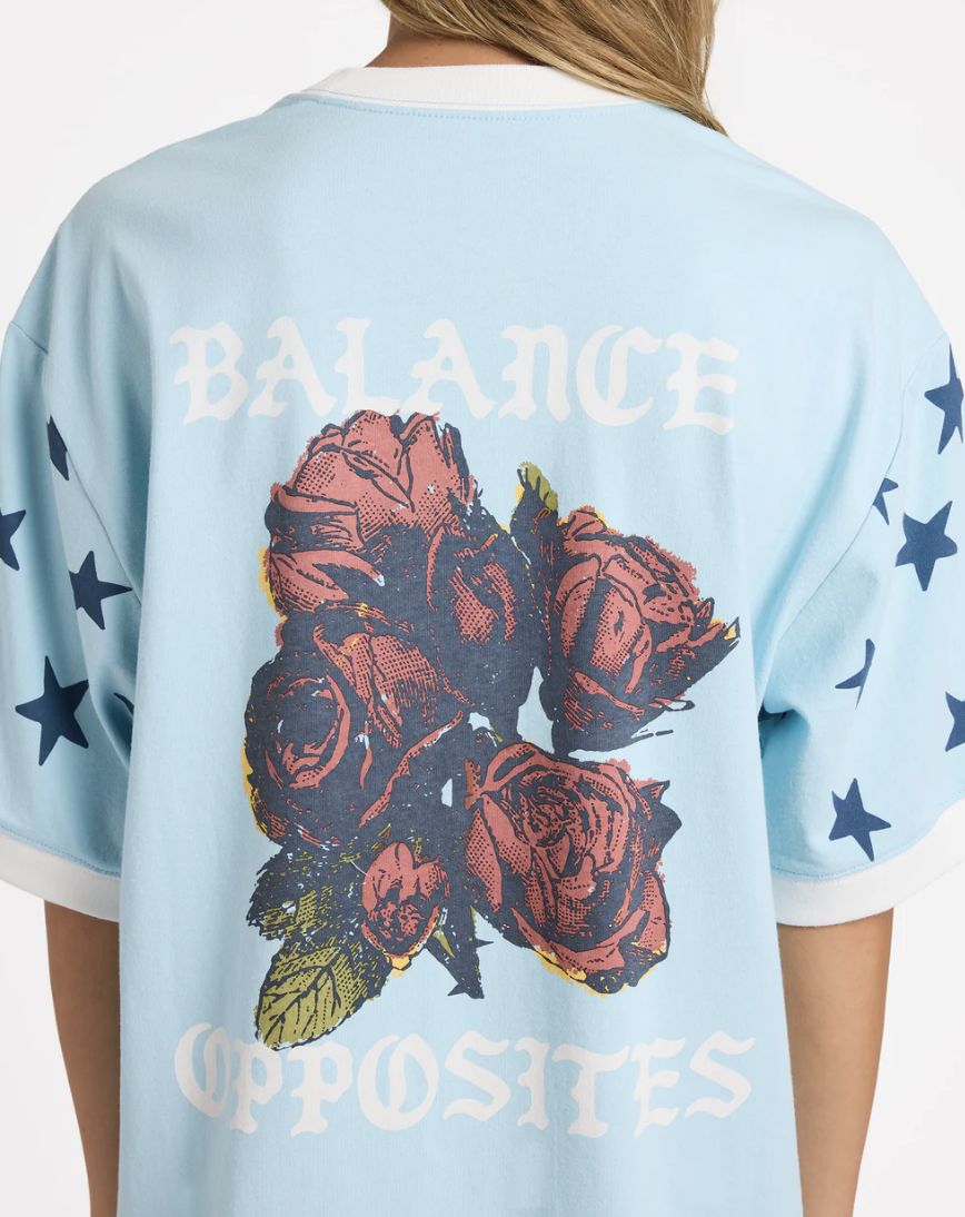 RVCA WOMENS TONI RINGER SS TEE - CRYSTAL BLUE