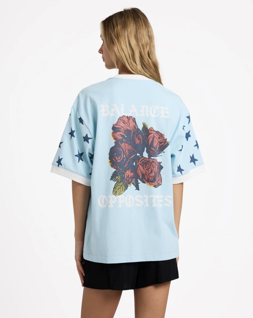 RVCA WOMENS TONI RINGER SS TEE - CRYSTAL BLUE