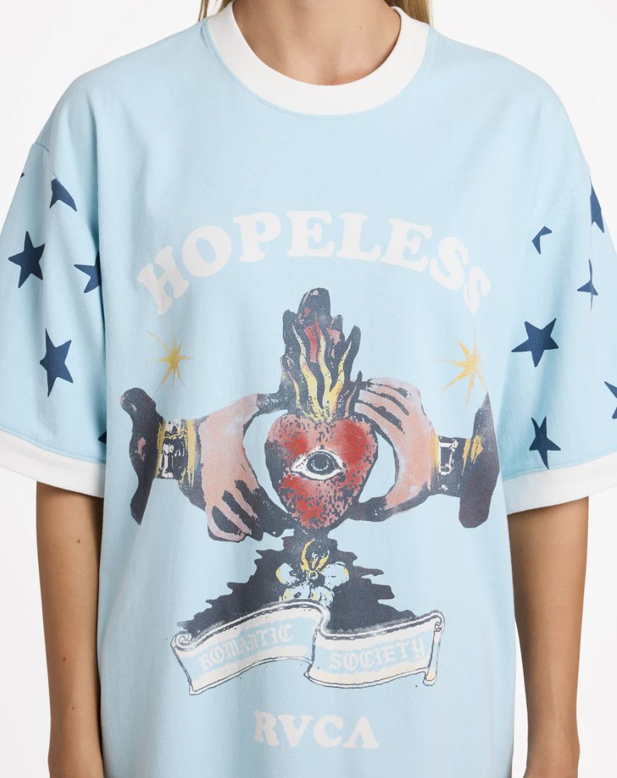 RVCA WOMENS TONI RINGER SS TEE - CRYSTAL BLUE