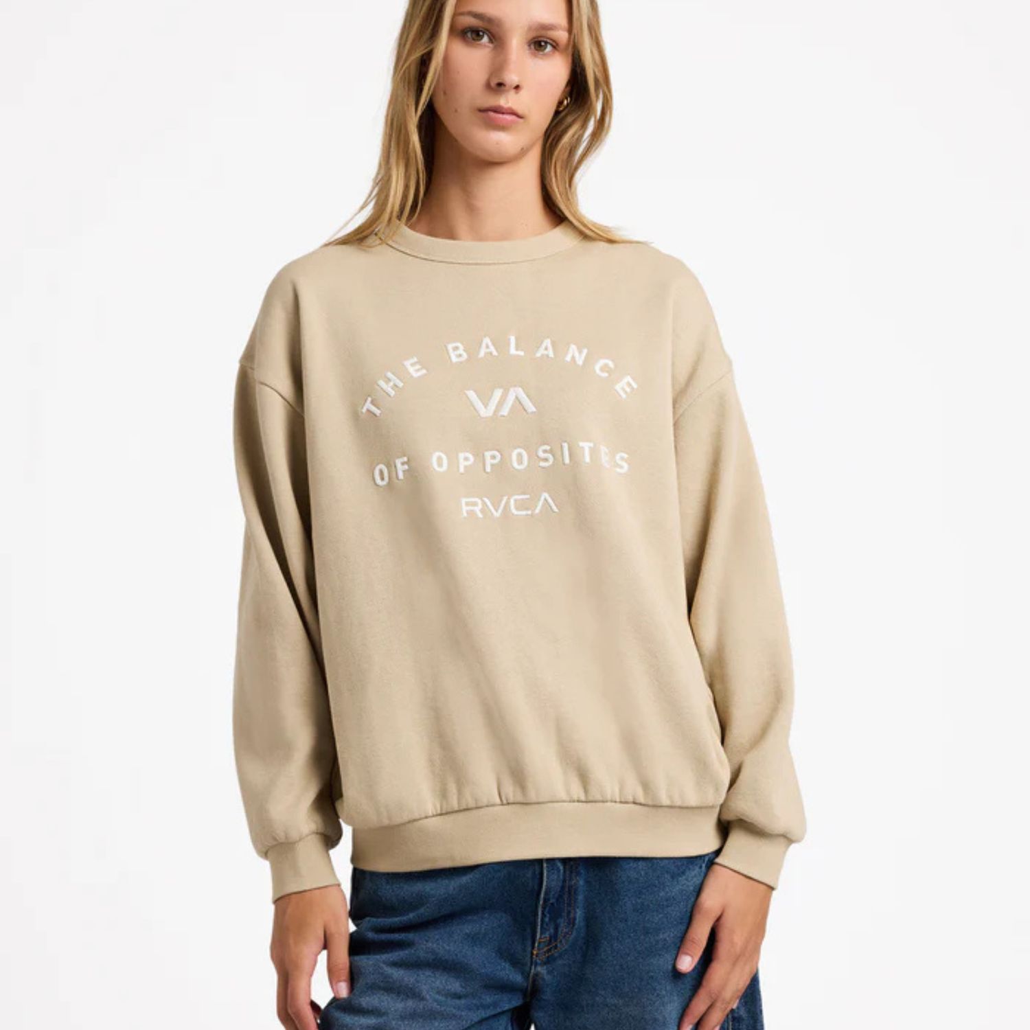 RVCA WOMENS BOLD RVCA VINTAGE CREW - SAND