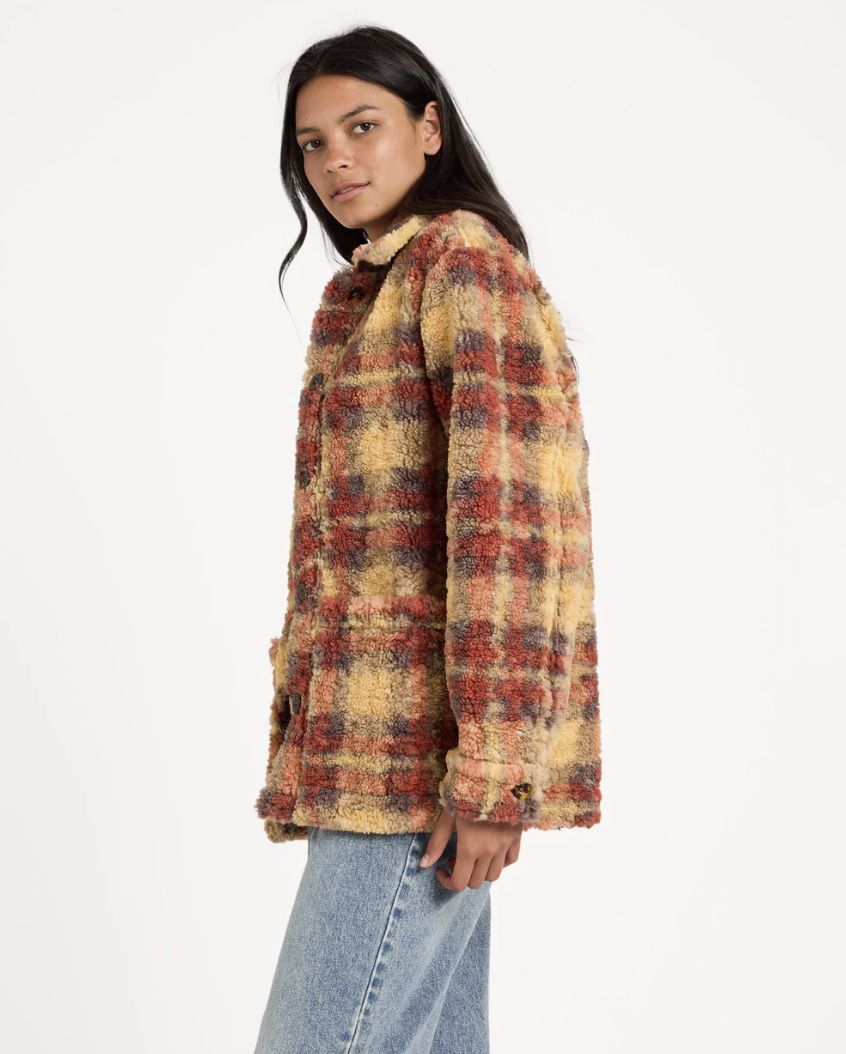 RVCA WOMENS NELL SHERPA JACKET - CURRY